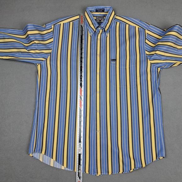 Faconnable Button Down Shirt Mens Large Blue Yellow Striped Long Sleeve Relaxed - Picture 8 of 13